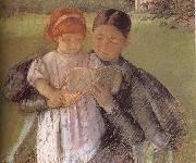 Mary Cassatt Betweenmaid reading for little girl oil